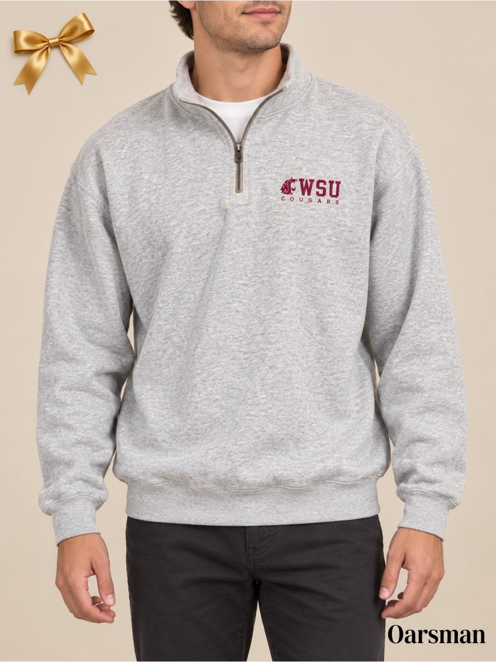 Oarsman WSU Cougars Quartet Zip Sweatshirt Gray Men's Medium